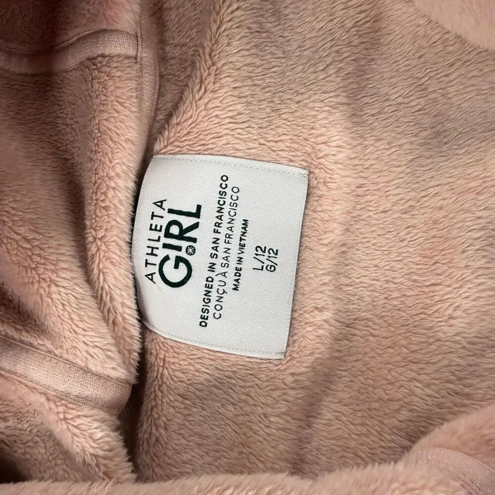 Athleta Girl Cozy Feelin Great Plush Full Zip Hooded Fleece Pink Size L/12  A
